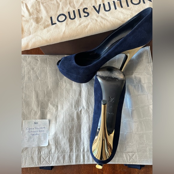 Louis Vuitton Suede Lock Peeptoe Heels - Picture 2 of 3